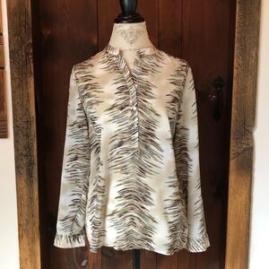 Chico's Cream and White Long Sleeve Button Down Shirt